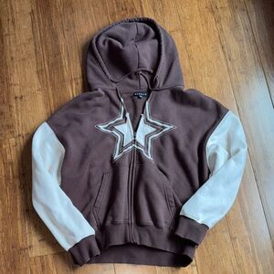 Pacsun Brown and White Star Zip up